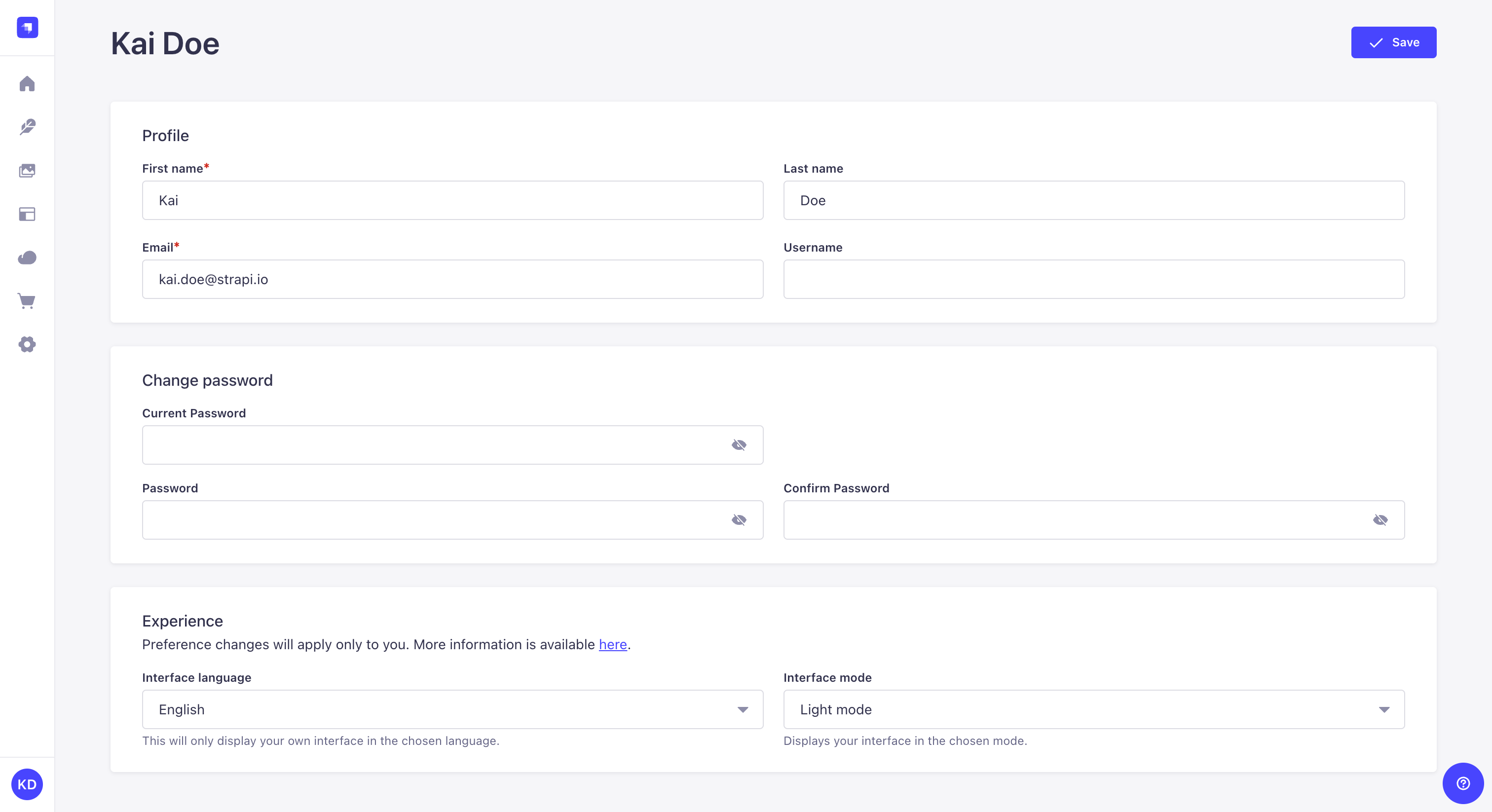 Homepage of the Admin Panel